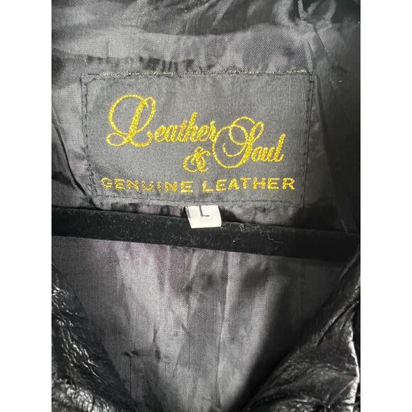 Vintage Leather & Soul Black Patchworked 90s Leather Zip-up Jacket Large Moto - Picture 4 of 10